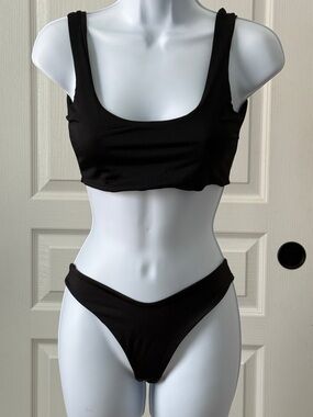 PrettyLittleThing Black Bikini Top and Bottoms